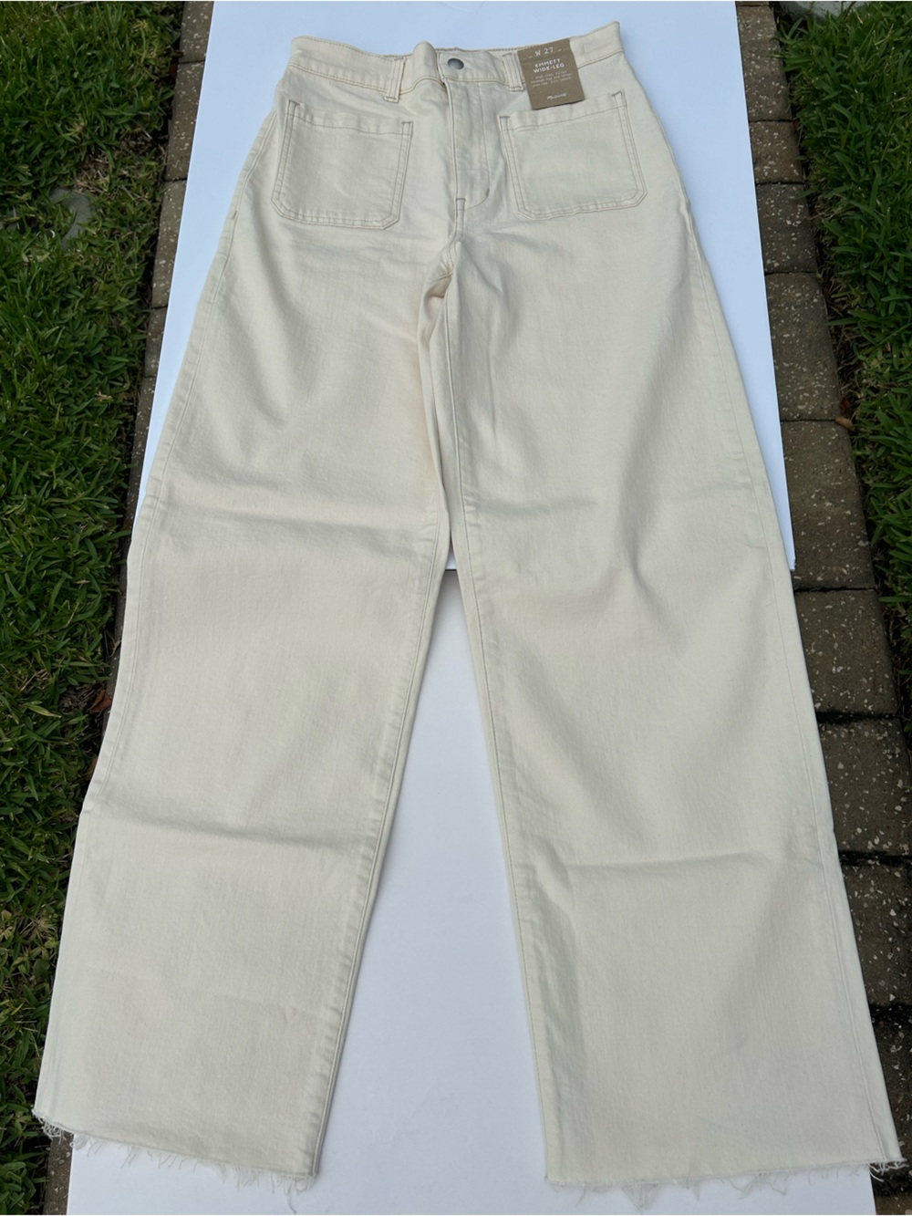 NWT🌷Madewell Emmett Patch Pocket Wide-Leg Ecru/ Cream Jeans